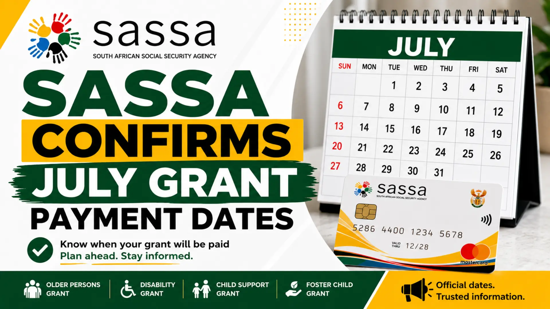 SASSA Confirms July Grant Payment Dates