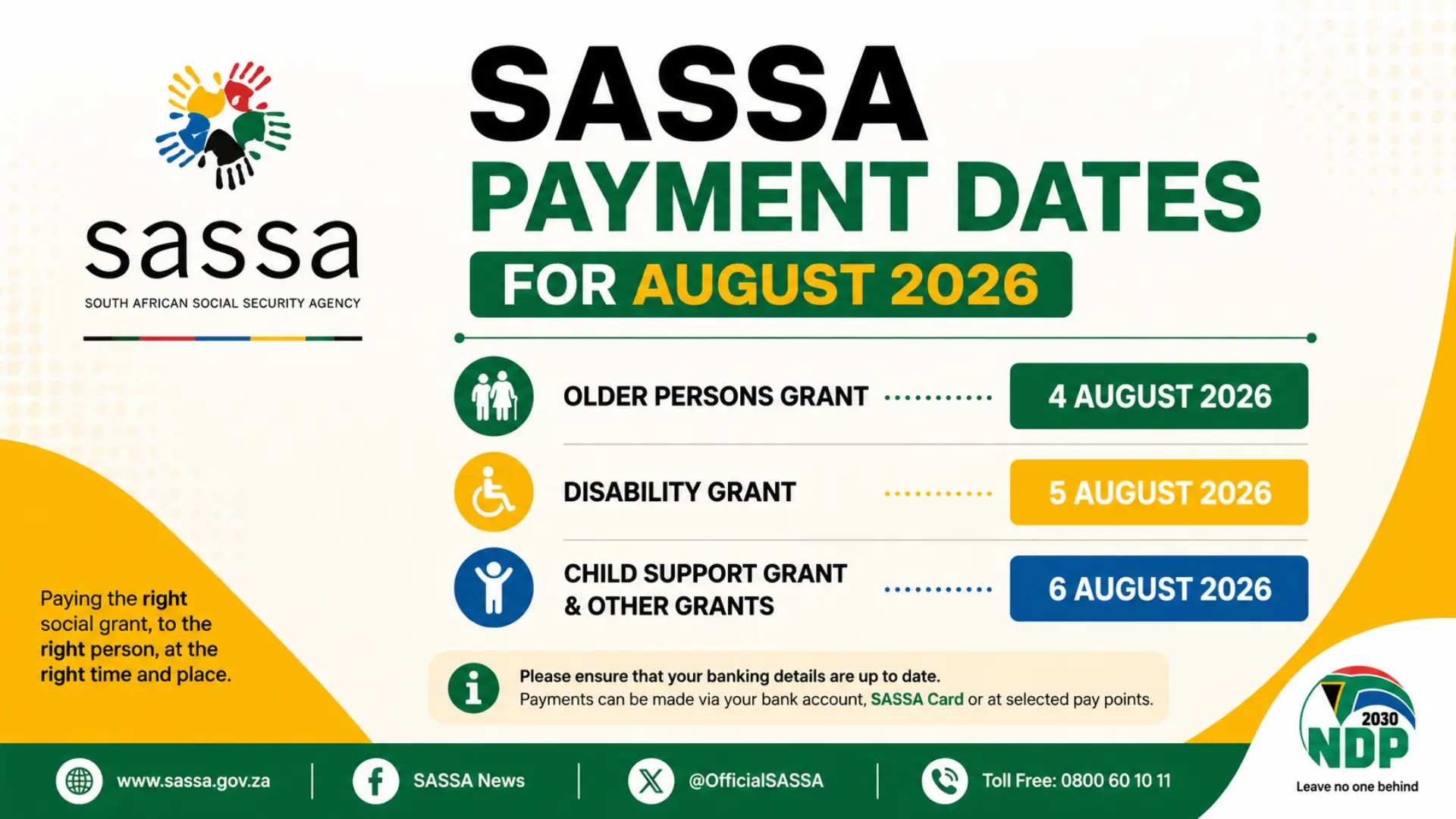SASSA Payment Dates for August 2026